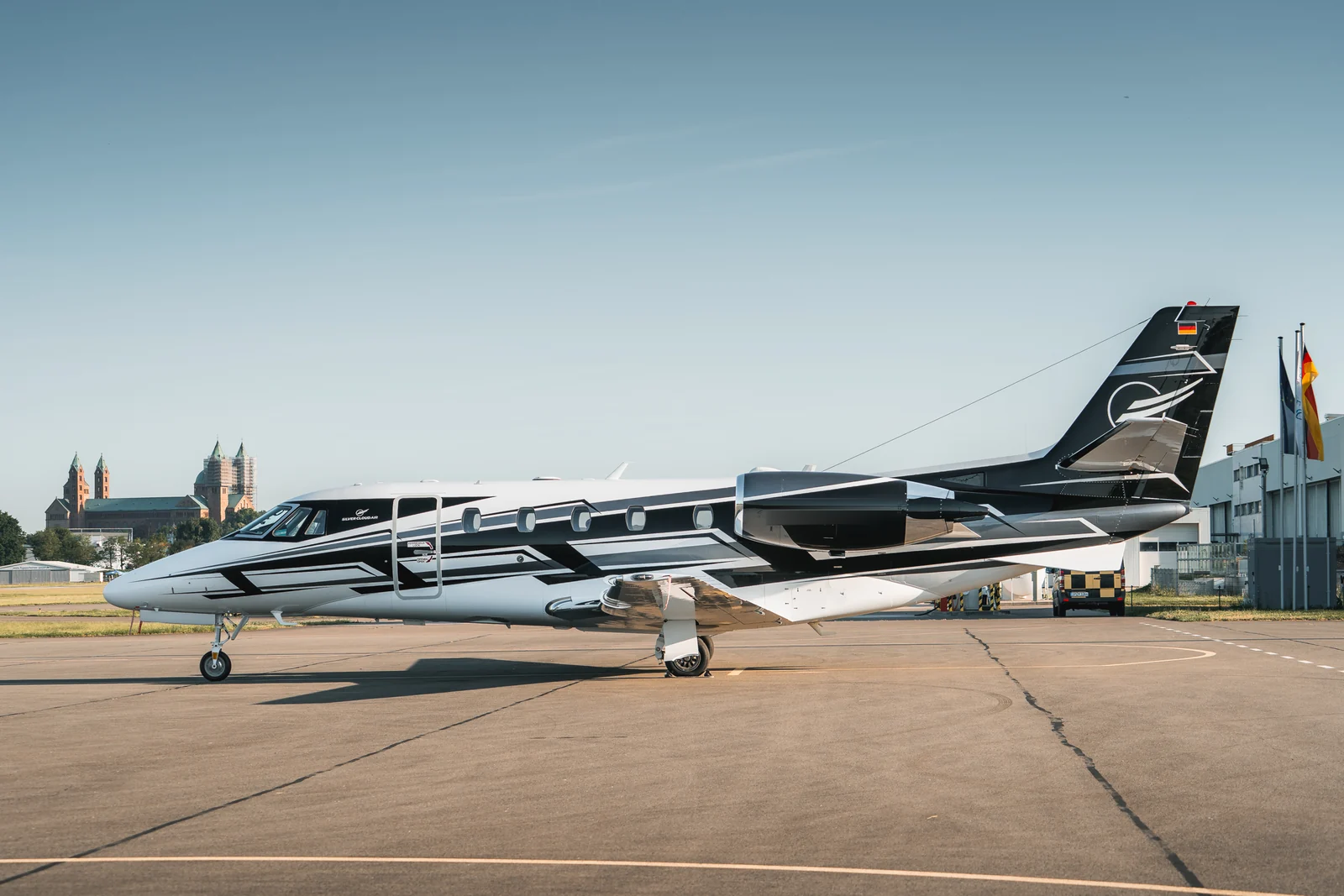 After: the completed black-and-white paint scheme on the Citation XLS+.