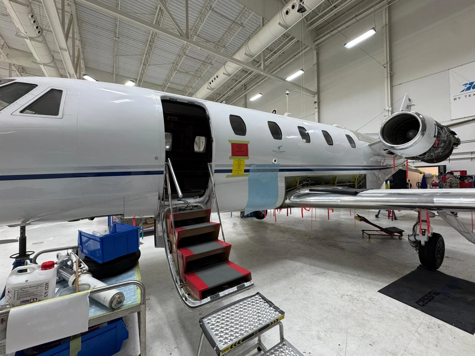 During the work: structural preparation on the aircraft ahead of painting.