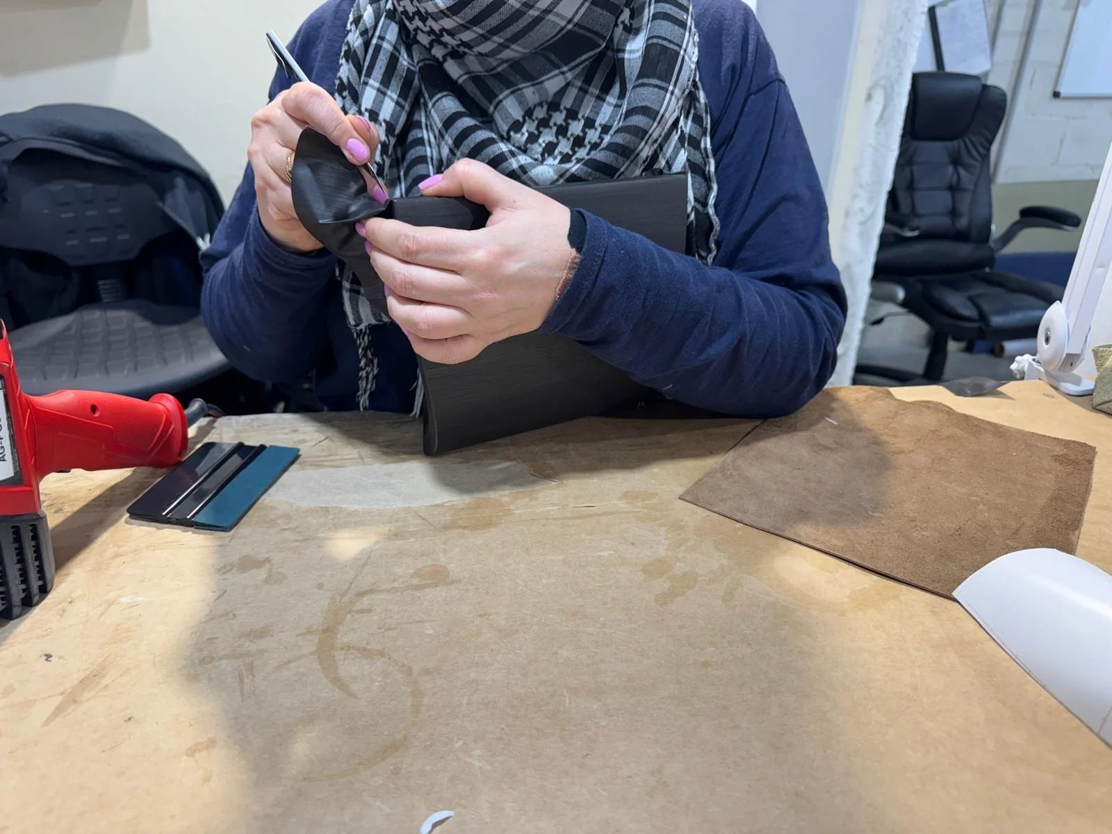 During the work: an interior component being finished by hand.